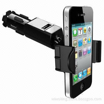 USB car charger with charging functions and rotating 360 degree stand holder